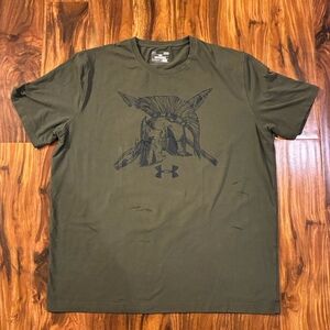 Under Armour Freedom Spartan Helmet T-Shirt Olive Green Men's Large HeatGear